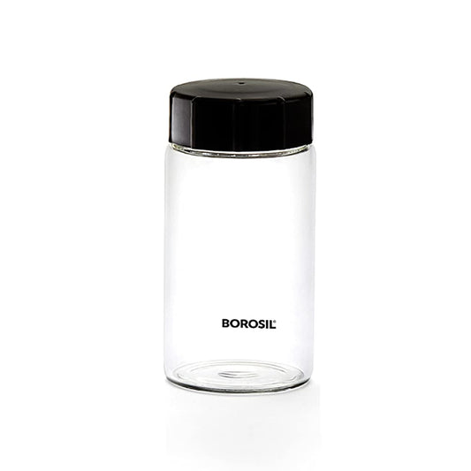 Borosil 250ml 4pc Neo Glass Spice Jar Set with PP Lid | Borosilicate Glass Storage Organiser | Microwave & Dishwasher Safe Kitchen Containers for Spices, Snacks, Grains, Dals | Transparent