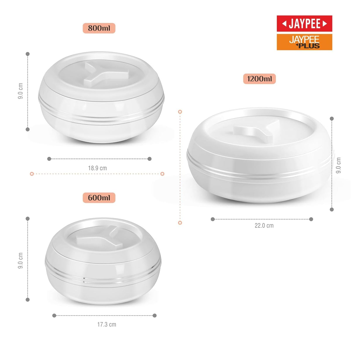JAYPEE Teen Bhoj Inner Stainless Steel Casserole Set of 3 |Lockable Lid |BPA Free|Roti Box| Easy to Carry | Food Grade| Rust Free Casserole for roti 600,800,1200 ml| Best for Gifting Purpose, White