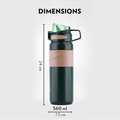 Borosil Hydra Adventure 560 ml Stainless Steel Kids Water Bottle | Double Wall Vacuum Insulated Thermo Flask | 8 hrs Hot & Cold | Leakproof, Sipper | Bottle for Gym, Office, School, Green