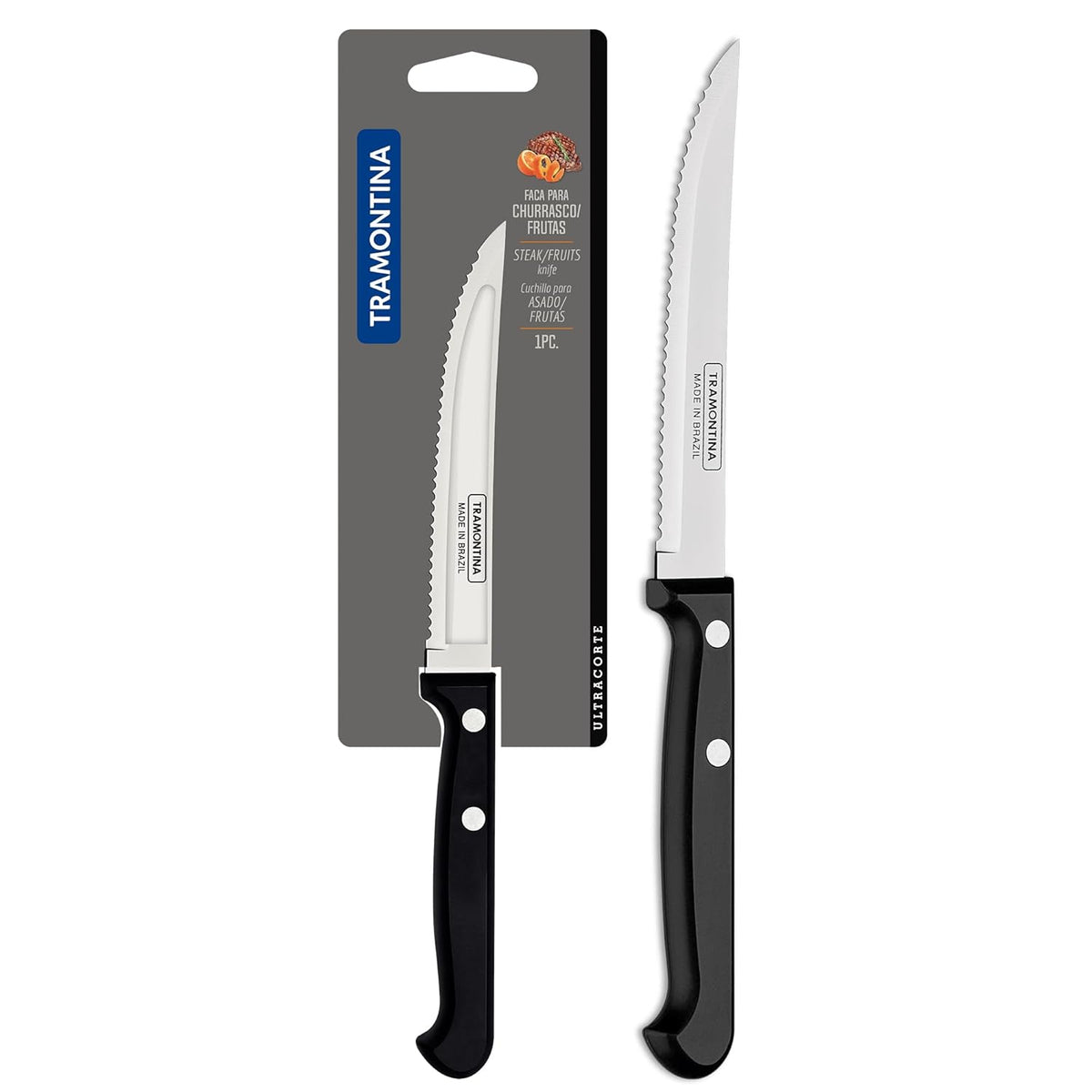 TRAMONTINA Ultracorte 12cm / 4.7" Fruit Knife | Stainless Steel Blade Kitchen Knife for Fruits | Wavy/Serrated Edge | Antimicrobial Polypropylene Handle | Made in Brazil | 5 Year Warranty