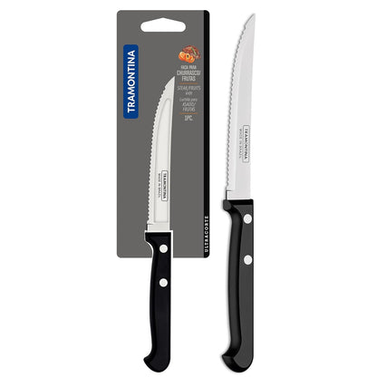 TRAMONTINA Ultracorte 12cm / 4.7" Fruit Knife | Stainless Steel Blade Kitchen Knife for Fruits | Wavy/Serrated Edge | Antimicrobial Polypropylene Handle | Made in Brazil | 5 Year Warranty