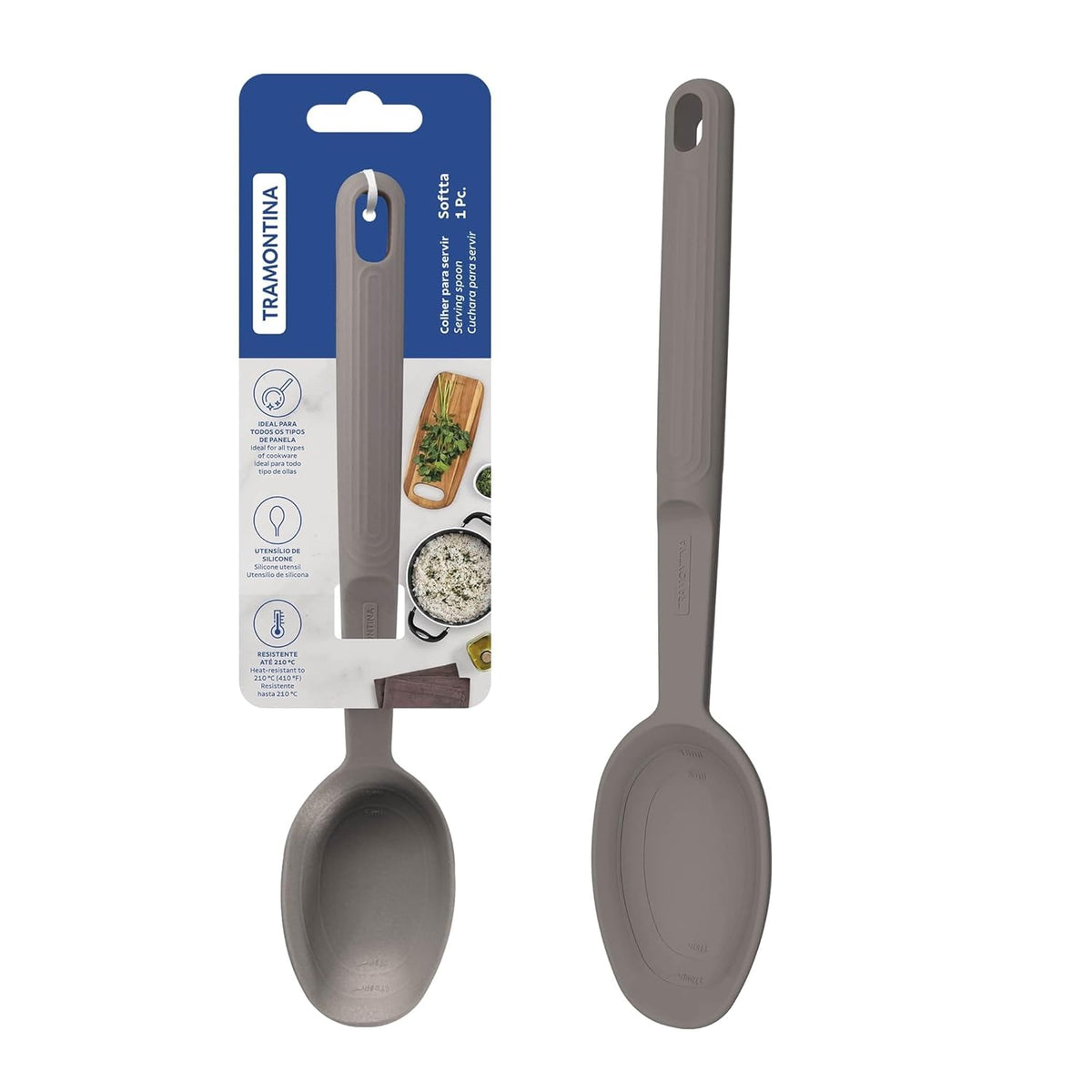 Tramontina Softta Grey Silicone Serving Spoon – Heat Resistant to 210°C – Safe for Nonstick & Ceramic Cookware – Perfect for Cooking, Stirring & Serving