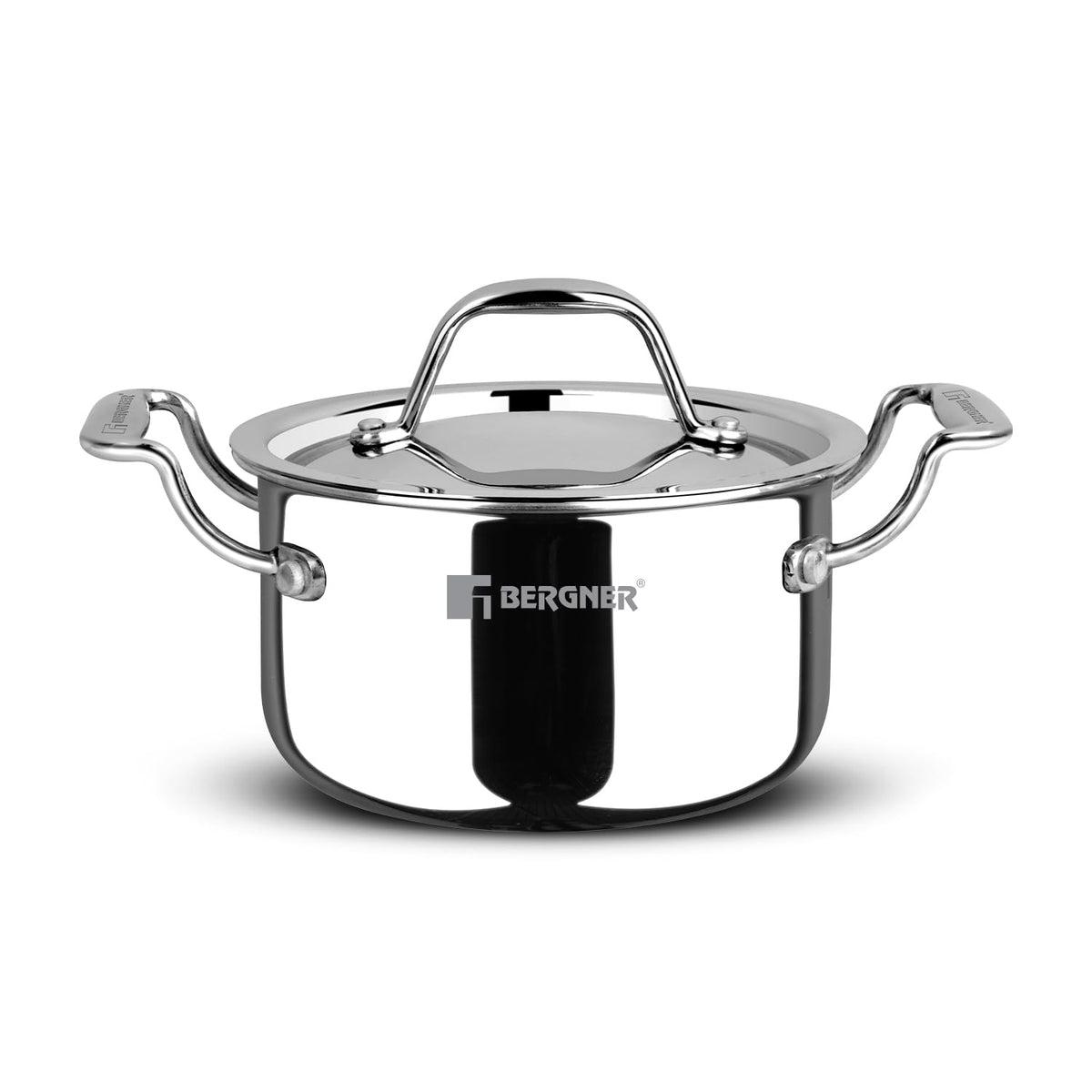Bergner Argent Junior Chef Triply Stainless Steel 12cm (800ml) Casserole with Stainless Steel Lid, Mini Casserole, Durable, Less Oil Use, Healthy, Non-Toxic, Easy Clean - Induction and Gas Stove Ready