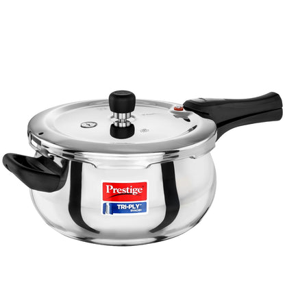 Prestige 3 Litre Triply Svachh Handi Outerlid Pressure Cooker|Deep lid for spillage control|Gas & Induction Compatible|Triply body for even heating|Gasket Release System|5 Years warranty|ISI certified