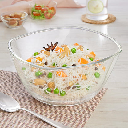Borosil 1.6 L Square Shape Serving & Mixing Bowl | Borosilicate Glass Bowl for Kitchen & Dinning | Bowl for Mixing Dough, Salad, Batter | Microwave & Dishwasher Safe | Transparent