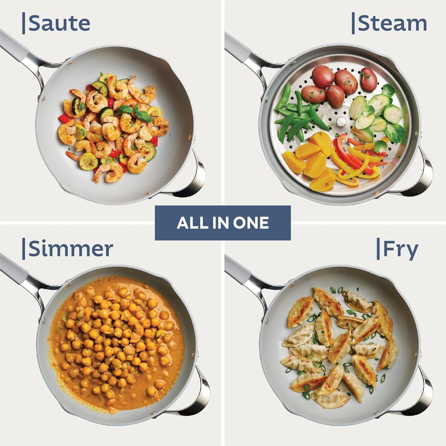 TRAMONTINA All-in-One Plus 30cm / 4.7L Pan with Aluminium Lid, Steamer, Beechwood Spoon & Spatula Blue