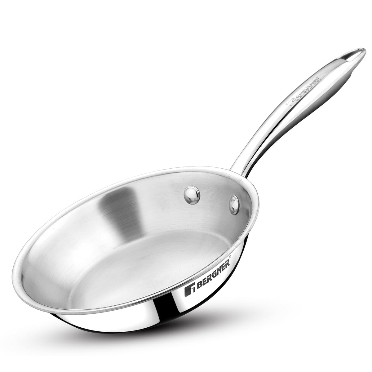 BERGNER Argent Junior Chef TriPly Stainless Steel 18cm (800ml) Fryapn, Mini Frying Pan, Sturdy and Durable, Less Oil Use, Healthy Cooking, Non-Toxic, Easy to Clean - Induction and Gas Stove Ready