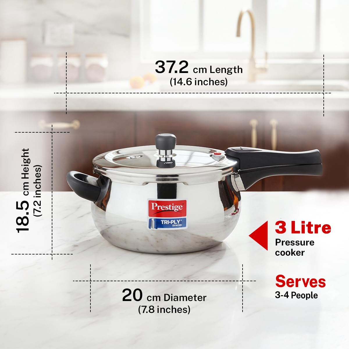 Prestige 3 Litre Triply Svachh Handi Outerlid Pressure Cooker|Deep lid for spillage control|Gas & Induction Compatible|Triply body for even heating|Gasket Release System|5 Years warranty|ISI certified