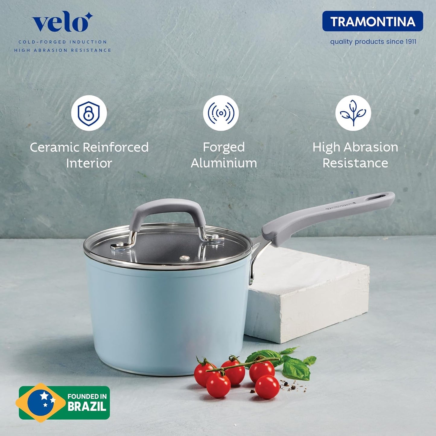 Tramontina Velo 16cm / 1.9L Forged with Ceramic Reinforced Interior Sauce Pan with GlassLid