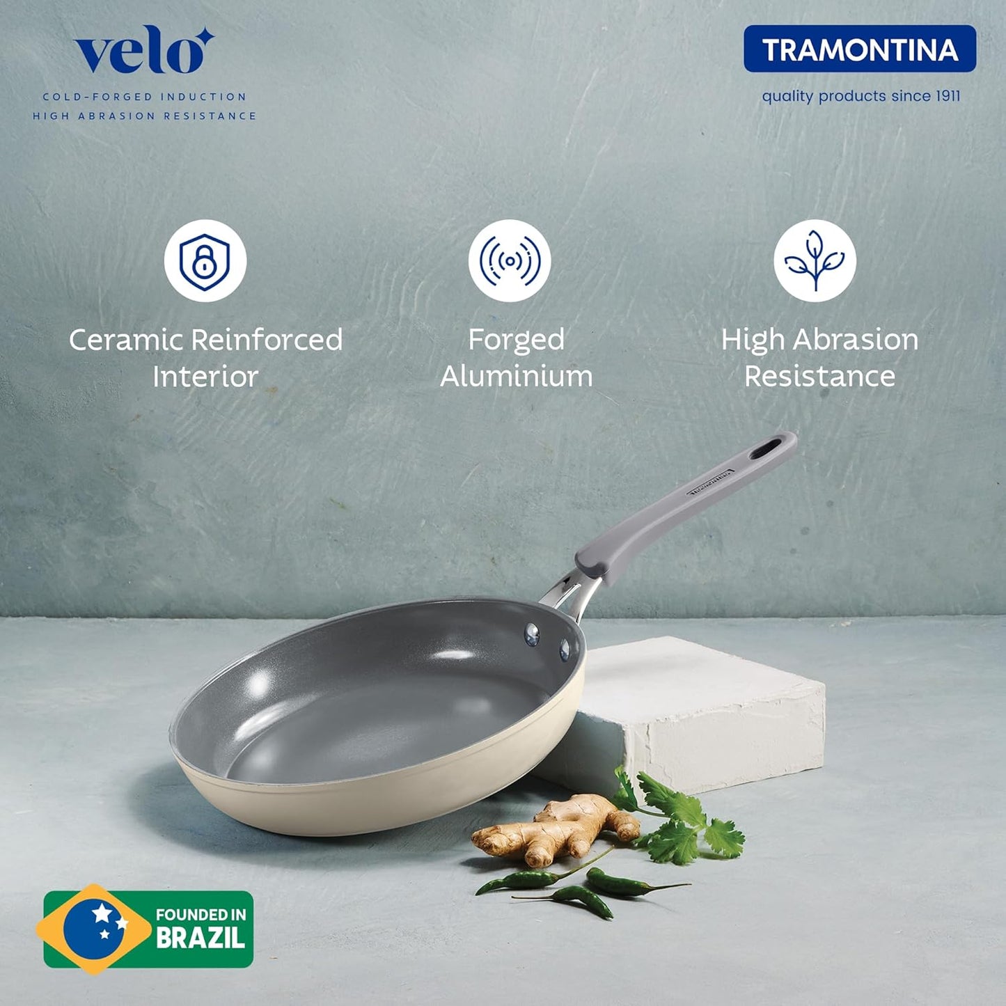 TRAMONTINA Ceramic Velo Forged Fry Pan 24 cm - Sand, Beige