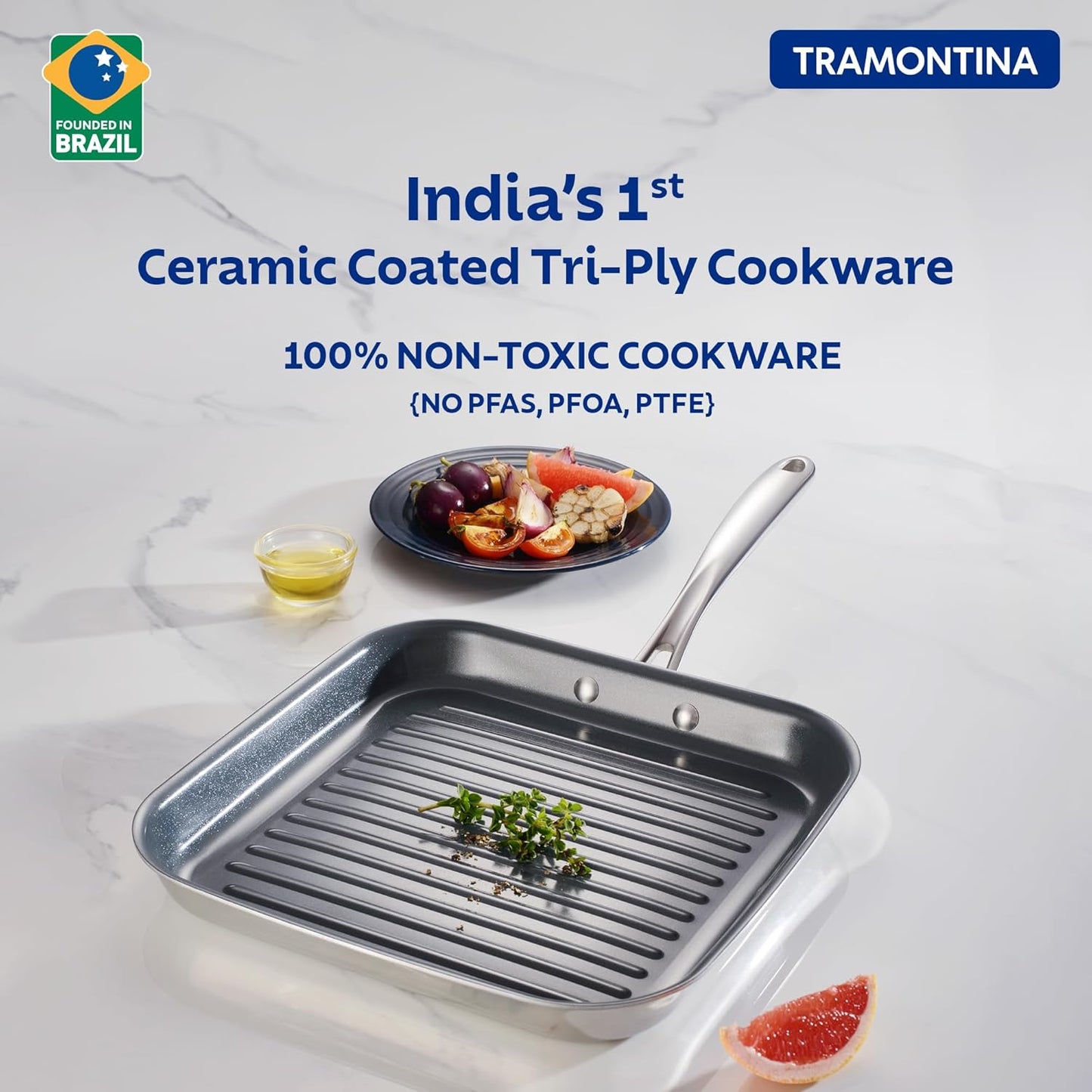 Tramontina FUSAO EX+ 26cm Triply Stainless Steel Ceramic Coated Grill Pan