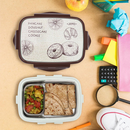 JAYPEE Ecosteel Jr Pista Brown 550 ml Inner Stainless Steel Insulated Lunch Box for School Snacks Box