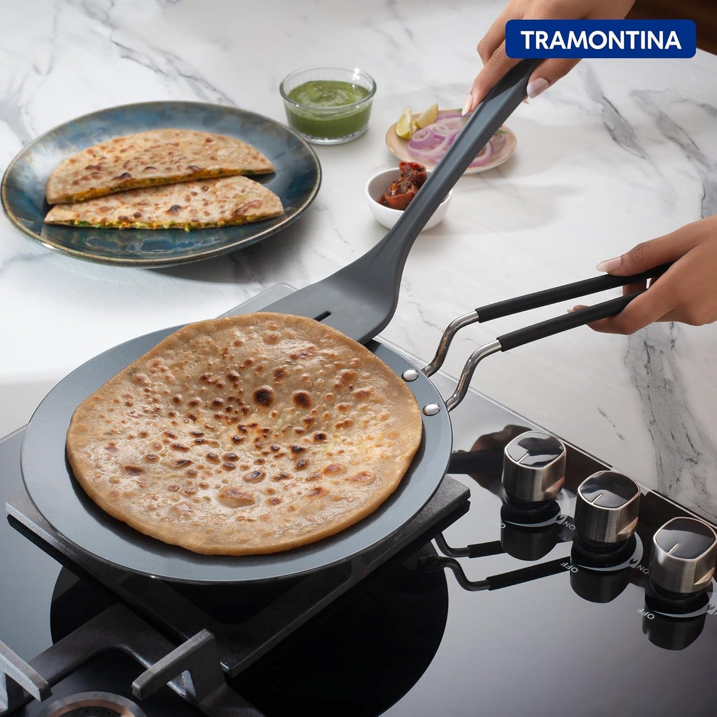 TRAMONTINA FUSAO EX+ 26cm Triply Stainless Steel Ceramic Coated Concave Tawa Roti Tawa