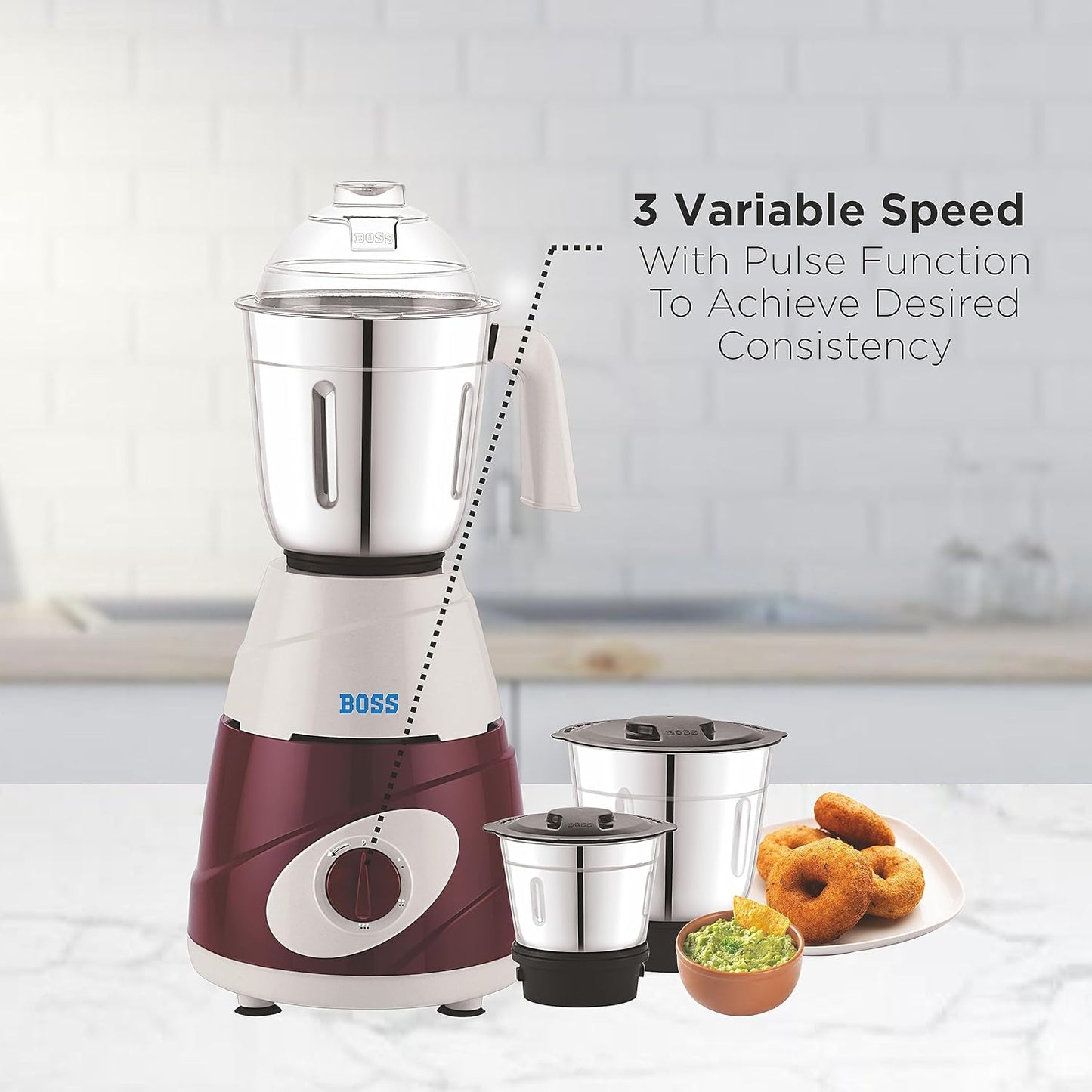 BOSS Thunder 550W Mixer Grinder with 3 Jars Red