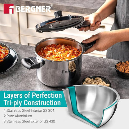 Bergner Argent Classic Triply Stainless Steel 1.5 Liters Outer Lid Pressure Cooker