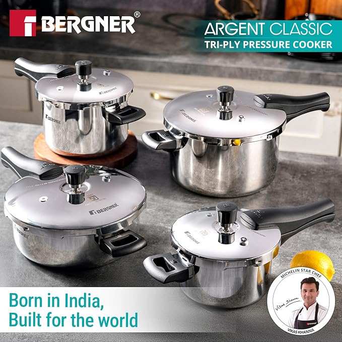 Bergner Argent Classic Triply Stainless Steel 2.5 Liters Outer Lid Pressure Cooker