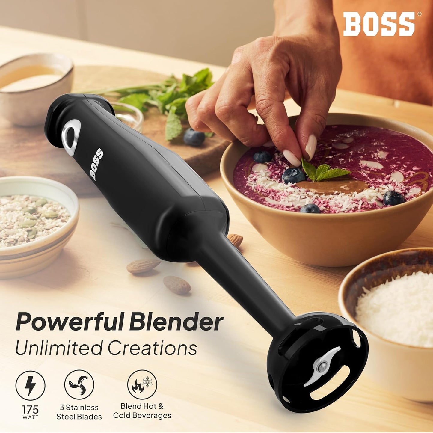 BOSS Classic+ Hand Blender 175W with 3 Stainless Steel Blades