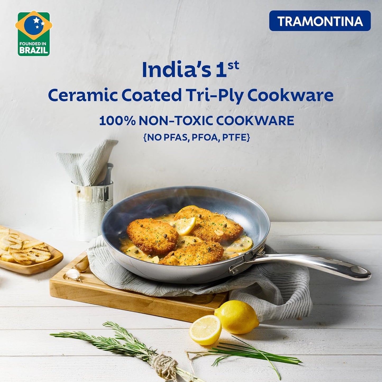 TRAMONTINA Fusao Healthy Triply Ceramic 20Cm Frypan Ex+ with Ss 304 Lid