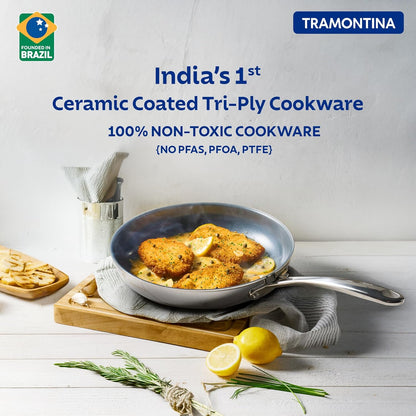TRAMONTINA Fusao Healthy Triply Ceramic 20Cm Frypan Ex+ with Ss 304 Lid