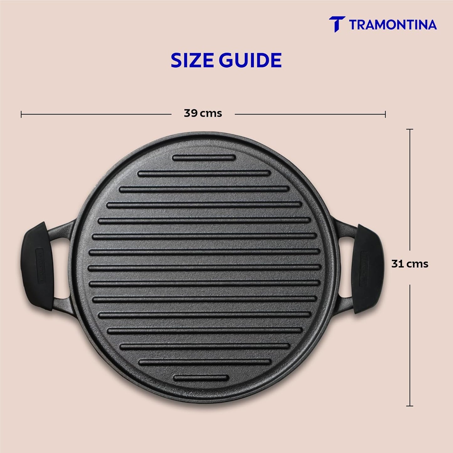 TRAMONTINA TITANEX 30cm Reversible Cast Iron Grill Pan/Tawa Pre-Seasoned 2-in-1 Pan