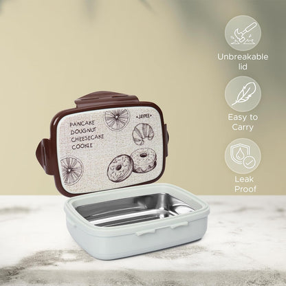 JAYPEE Ecosteel Jr Pista Brown 550 ml Inner Stainless Steel Insulated Lunch Box for School Snacks Box