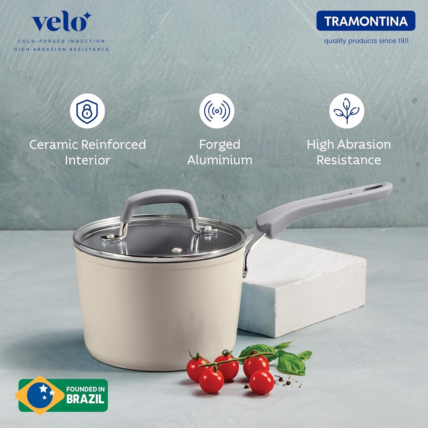 Tramontina Velo 16cm / 1.9L Forged with Ceramic Reinforced Interior Sauce Pan with Glass Lid