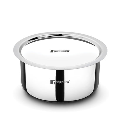 Bergner Argent 24cm (5.9L) Triply Tope with Stainless Steel Lid, Topia/Patila, Flared Lid, Consumes Less Oil, Healthy Cooking, Food Safe, Even Heat Distribution - Induction and Gas Stove Ready