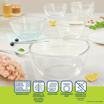 Borosil 1.6 L Square Shape Serving & Mixing Bowl | Borosilicate Glass Bowl for Kitchen & Dinning | Bowl for Mixing Dough, Salad, Batter | Microwave & Dishwasher Safe | Transparent