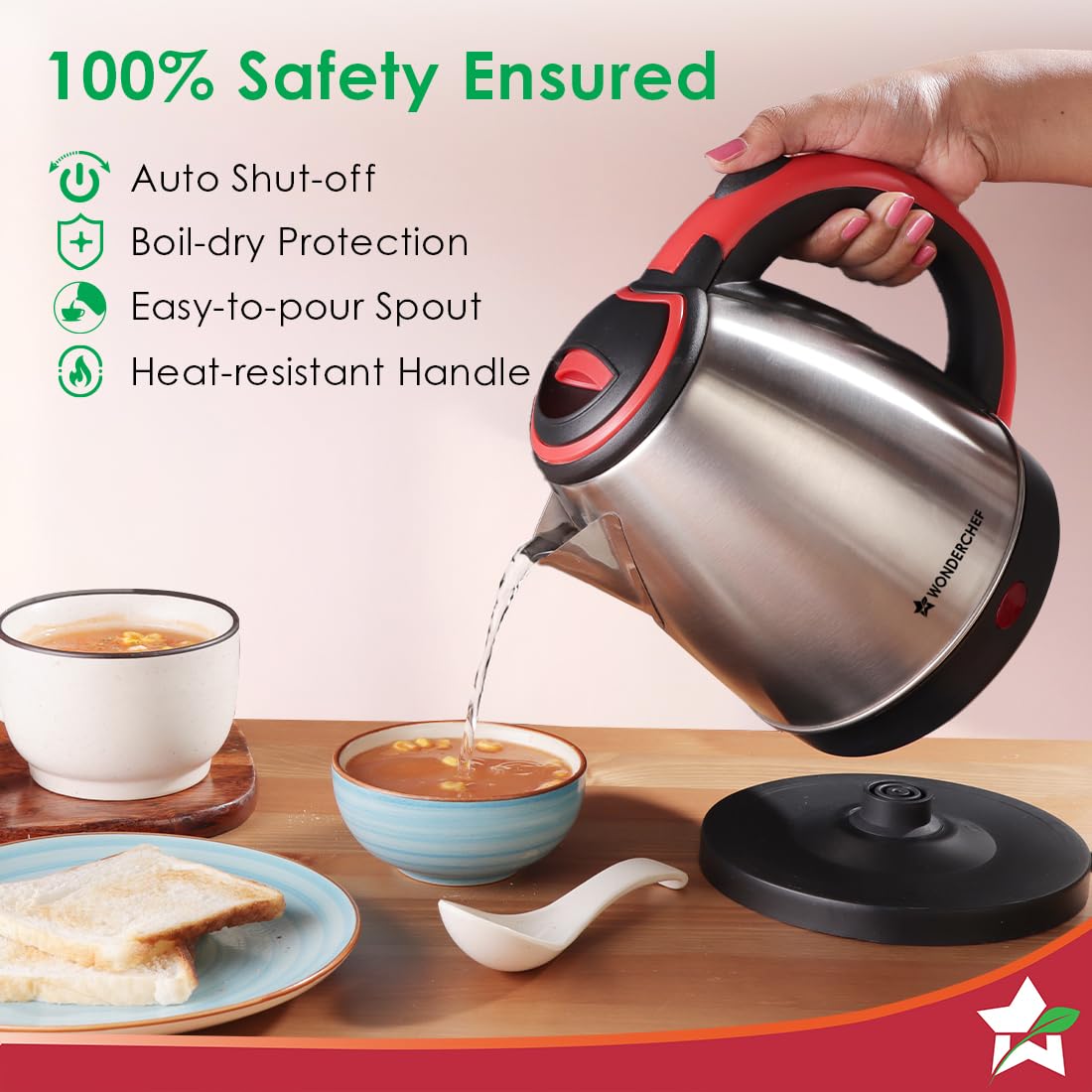 Wonderchef Essenza Electric Kettle | 1.5L | Stainless-steel Body | 1350W | Rapid Boiling in 5 Mins | Boil Water for Tea, Coffee, Instant Recipes | Auto Shut-off | Boil Dry Protection | 2-Year Warranty