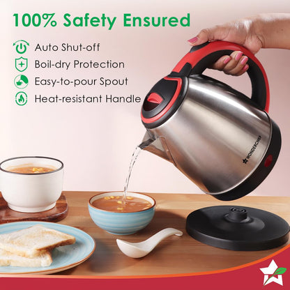 Wonderchef Essenza Electric Kettle | 1.5L | Stainless-steel Body | 1350W | Rapid Boiling in 5 Mins | Boil Water for Tea, Coffee, Instant Recipes | Auto Shut-off | Boil Dry Protection | 2-Year Warranty