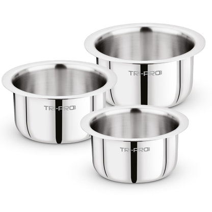 Bergner TriPro Triply Stainless Steel 3 Pcs Tope Set - 16cm (1.8L), 18cm (2.5L) and 20cm (3.5L), Even Heating, Flared Rim, Healthy Cooking, Topes for Cooking, Serving and Storing - Induction Bottom