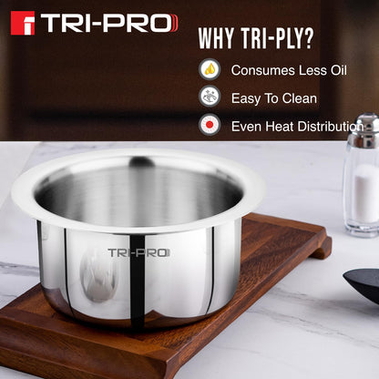 Bergner TriPro Triply Stainless Steel 3 Pcs Tope Set - 16cm (1.8L), 18cm (2.5L) and 20cm (3.5L), Even Heating, Flared Rim, Healthy Cooking, Topes for Cooking, Serving and Storing - Induction Bottom