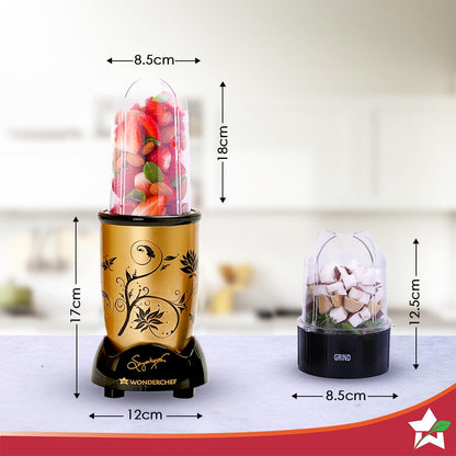 Wonderchef Nutri-blend 500W Mixer Grinder, 22000 RPM Motor, Smoothie Maker, Masala Grinder, Chutney Blender, 3 Unbreakable Jars, Recipe Book by Chef Sanjeev Kapoor, 2 Yr Warranty, Champagne