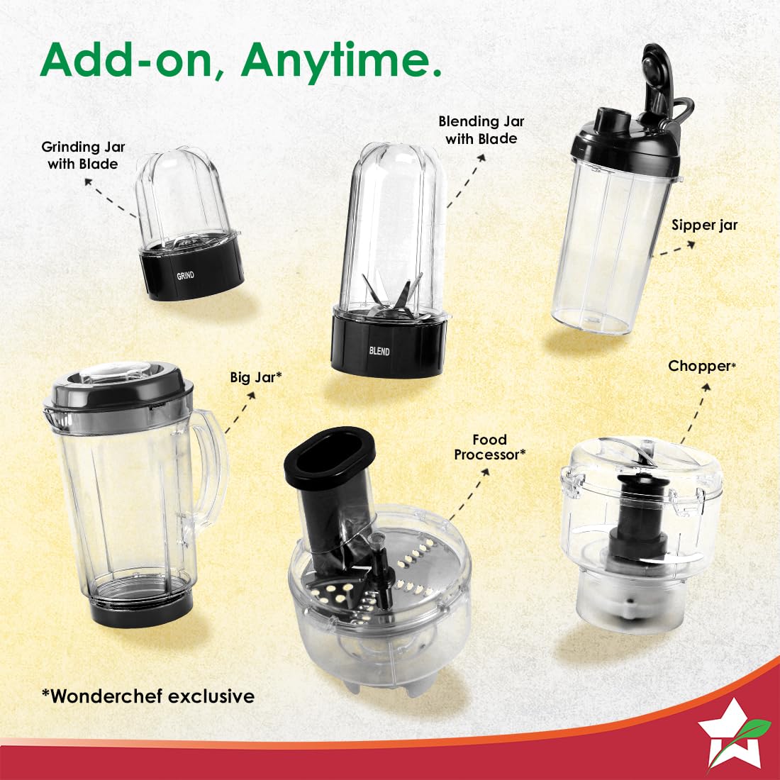 Wonderchef Nutri-blend 500W Mixer Grinder, 22000 RPM Motor, Smoothie Maker, Masala Grinder, Chutney Blender, 3 Unbreakable Jars, Recipe Book by Chef Sanjeev Kapoor, 2 Yr Warranty, Champagne