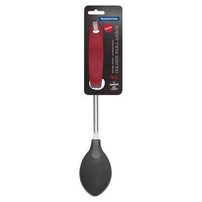Tramontina Utilita Nylon Rice Spoon – Red Polypropylene Handle – Heat Resistant up to 180 °C – Ideal for Serving Rice, Grains, Quinoa & More