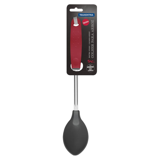 Tramontina Utilita Nylon Rice Spoon – Red Polypropylene Handle – Heat Resistant up to 180 °C – Ideal for Serving Rice, Grains, Quinoa & More