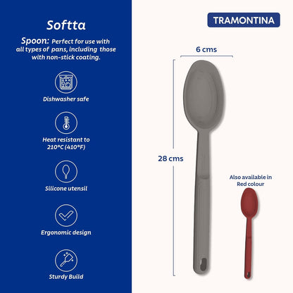 Tramontina Softta Grey Silicone Serving Spoon – Heat Resistant to 210°C – Safe for Nonstick & Ceramic Cookware – Perfect for Cooking, Stirring & Serving