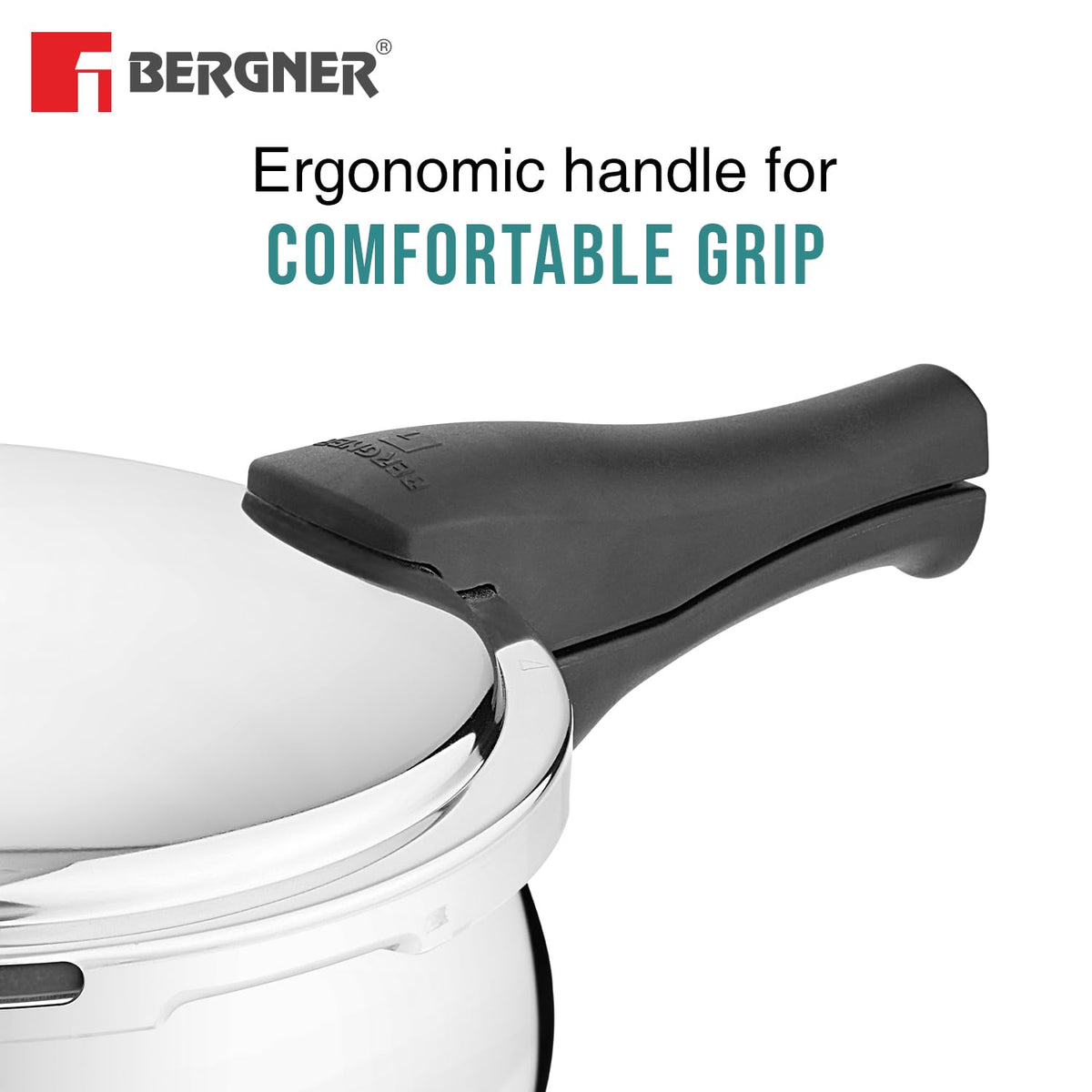 Bergner Trimax ORB Triply Stainless Steel 2 Liters Belly Shape Outer Lid Pressure Cooker with Extra Glass Lid, Less Oil Use, Healthy Cooking, Ergonomic Handle, Faster Heating - Induction Bottom