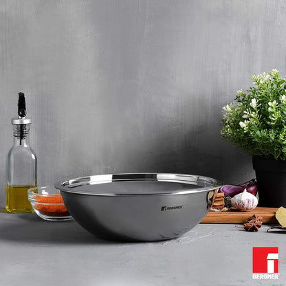 BERGNER Hitech Triply Stainless Steel Scratch Resistant Non Stick Tasra/Tasla With Stainless Steel Lid, 20 cm, 1.5 Litres,