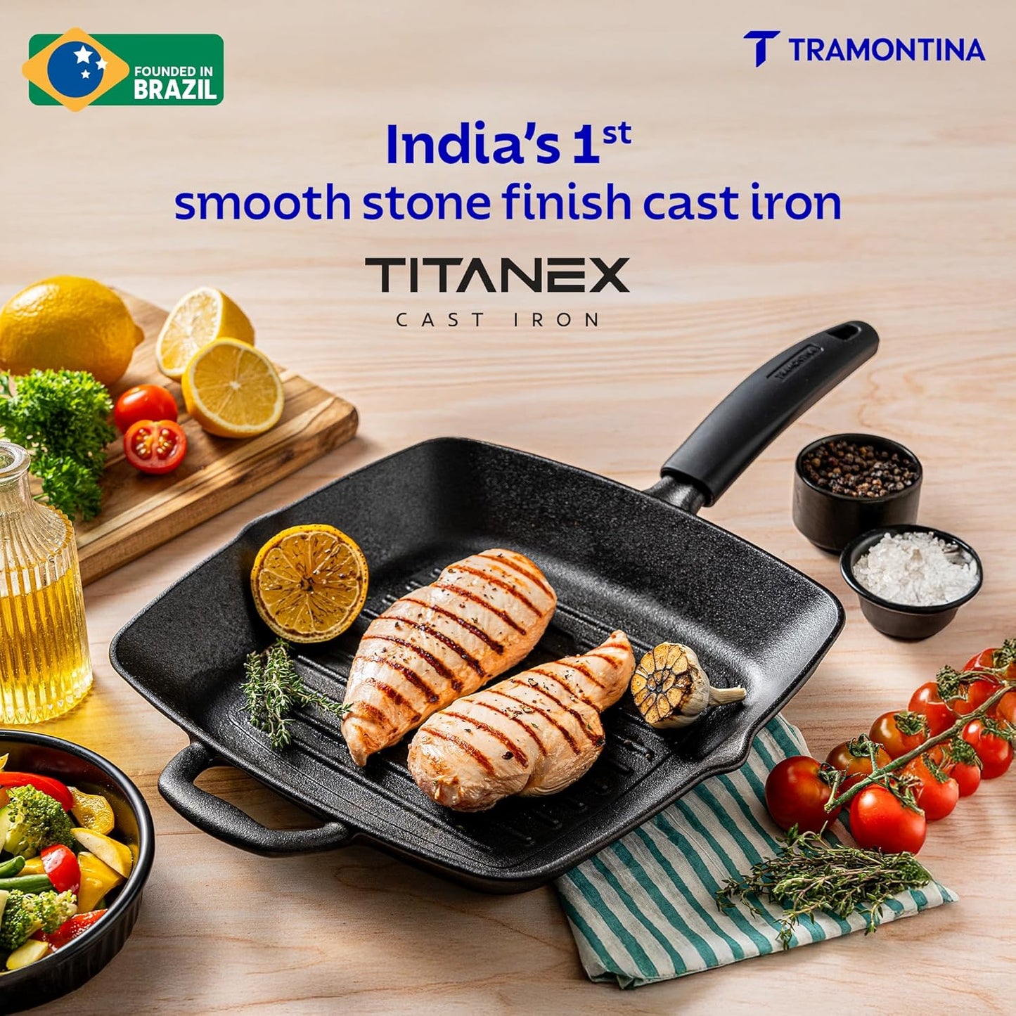 Tramontina Titanex 27 cm Pre-Seasoned Cast Iron Grill Pan