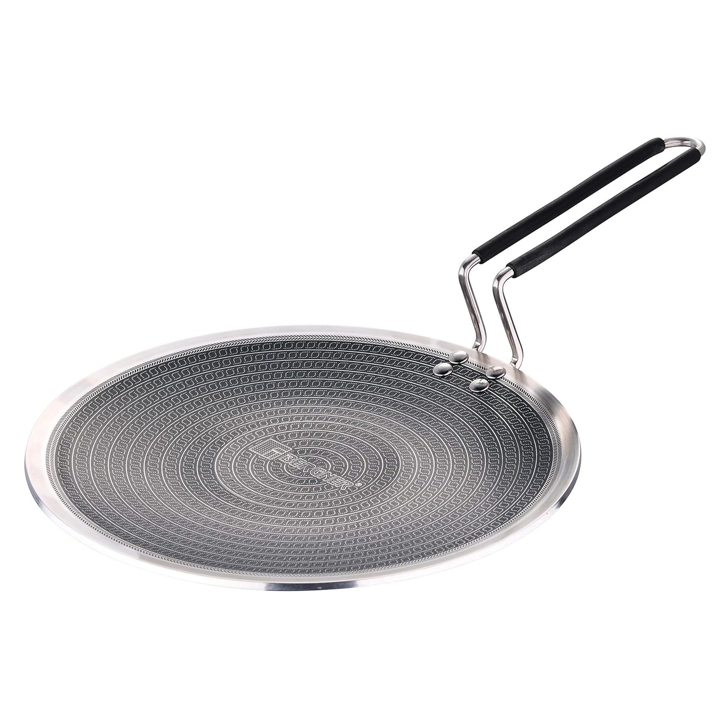 BERGNER Hitech Prism Non-Stick Stainless Steel Concave Roti Tawa, 26 cm, Induction Base, Silver
