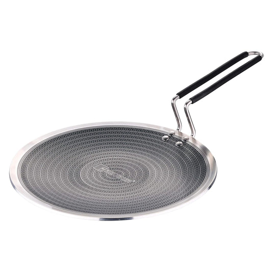 BERGNER Hitech Prism Non-Stick Stainless Steel Concave Roti Tawa, 26 cm, Induction Base, Silver
