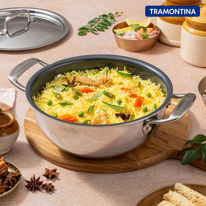 Tramontina FUSAO EX+ 28cm / 5.8L Ceramic Coated Triply Stainless Steel Deep Kadai with Lid