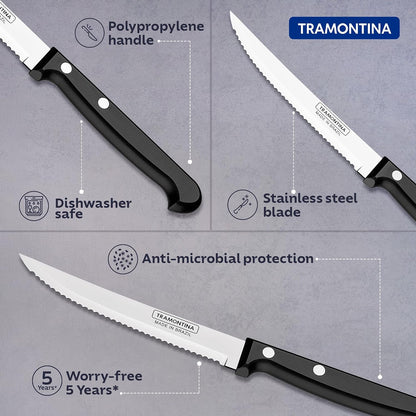 TRAMONTINA Ultracorte 12cm / 4.7" Fruit Knife | Stainless Steel Blade Kitchen Knife for Fruits | Wavy/Serrated Edge | Antimicrobial Polypropylene Handle | Made in Brazil | 5 Year Warranty