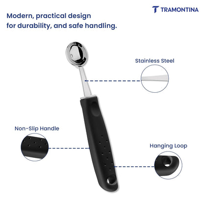 Tramontina Utilità Melon Baller 2.9 cm – Stainless Steel Fruit Scoop for Melons, Watermelon & Desserts, Comfortable Black Handle, Dishwasher Safe