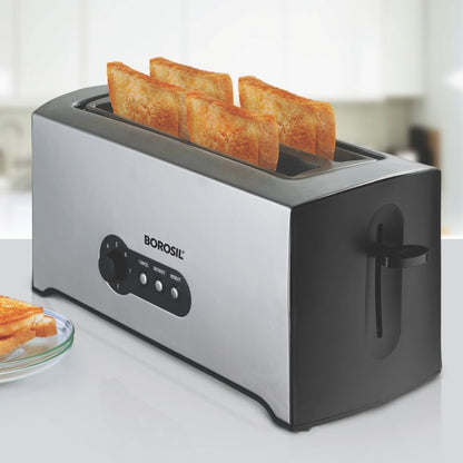 Borosil 1500W Krispy Pop-up Toaster | 4 Slice Automatic Pop up | Toasting, Reheating & Defrosting Options | Removable Bread Crumb Tray | 7 Temprature Settings | Cord Winder | 2 Years Warranty