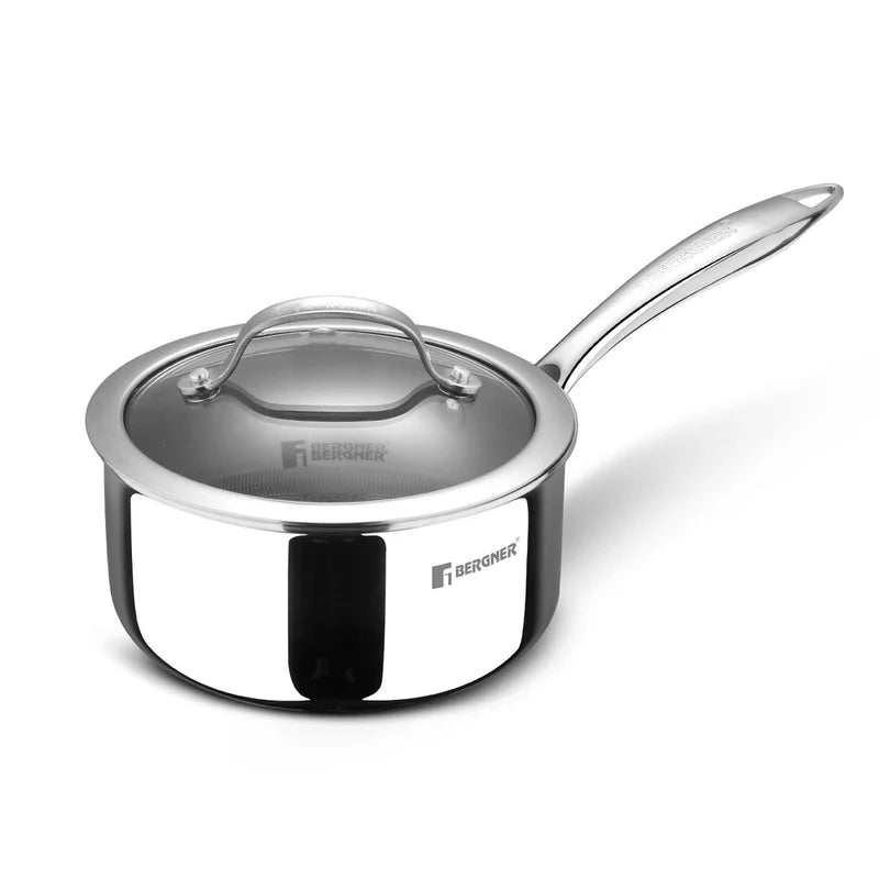 Bergner Hi-Tech Giro x Triply with Honeycomb Healthy Ceramic Coating Saucepan 16cm (1.6 L) with Glass Lid,