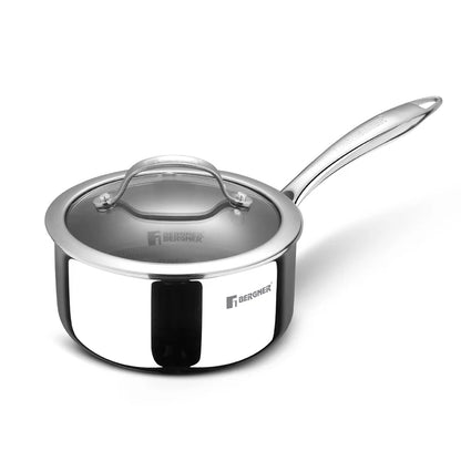 Bergner Hi-Tech Giro x Triply with Honeycomb Healthy Ceramic Coating Saucepan 16cm (1.6 L) with Glass Lid,