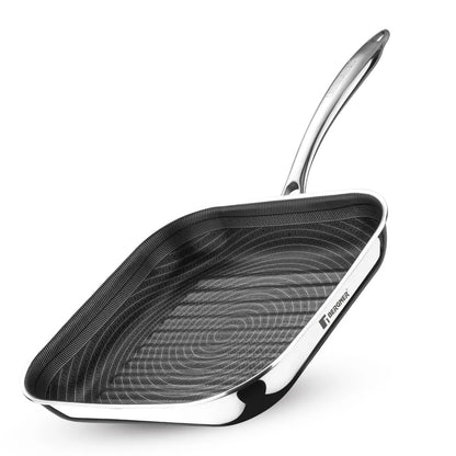 BERGNER Hi-Tech Tri-Ply Stainless Steel 24cm Grill Pan, Honeycomb Non-Stick Coating Inside