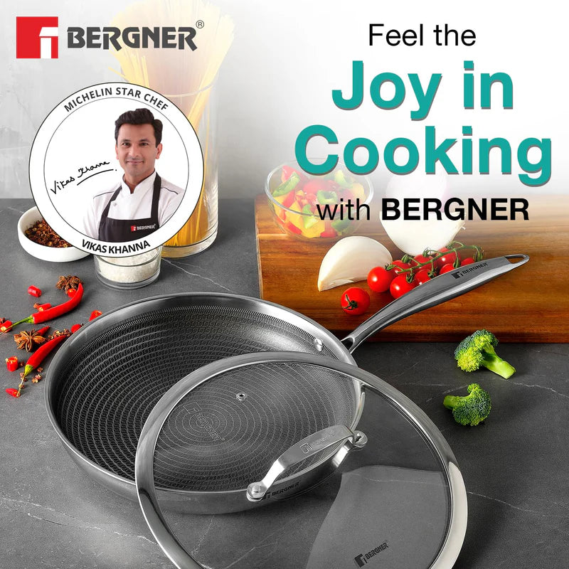 Bergner Tri-Ply Hitech Giro 24cm Frypan with Glass Lid